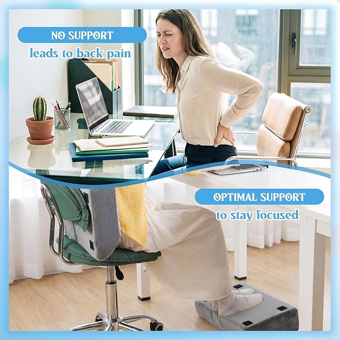Novabright Adjustable Under Desk Foot Rest, Memory Foam Foot Stool with Gel Top and Warm Pocket Washable Cover Footrest for Office Chair Leg and Back Pain Relief(17" X 11" X 17",Cambered,Gray)