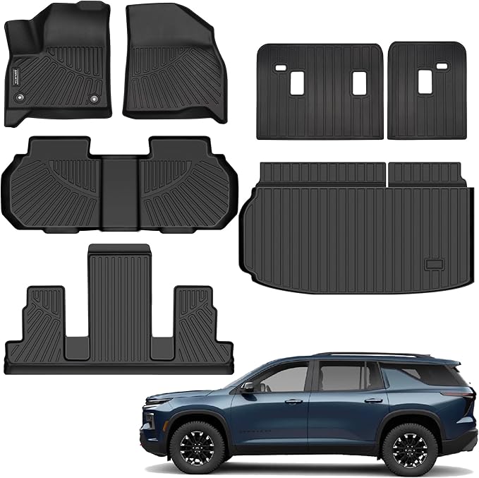 Floor Mats Fit for 2024 2025 2026 Chevrolet Traverse 7 Seats (Bucket Seats),3 Row Floor Mats & Backrest mats & Trunk mat for Chevy Traverse Accessories