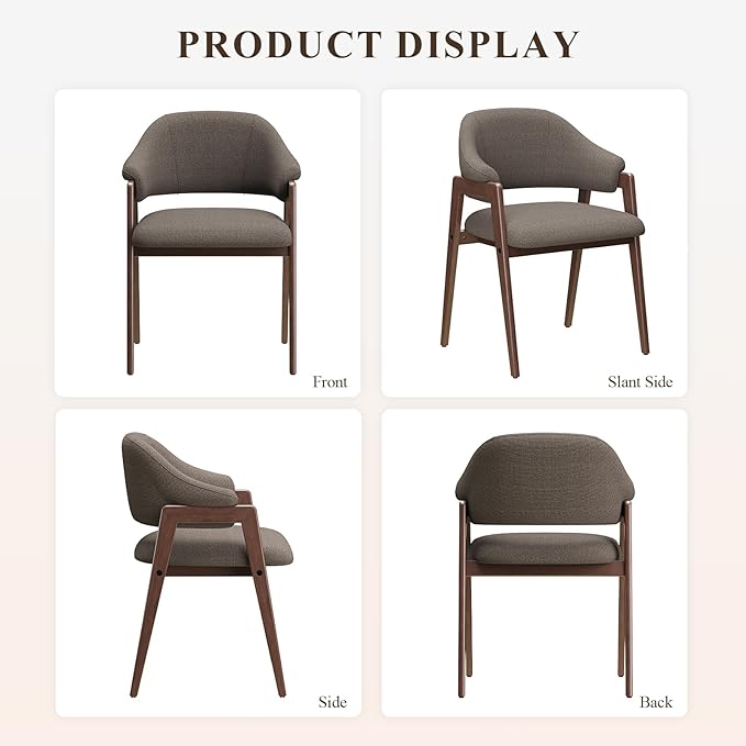 MALOL Wooden Dining Chairs Set of 6, Modern Fabric Upholstered Dining Room Chair, Kitchen Side Chairs, Farmhouse Dinner Chair with Curved Open Back for Kitchen, Camel