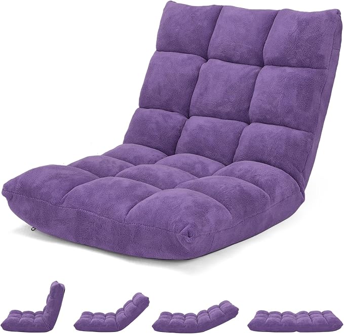 ARLIME Adjustable Floor Chair, 14-Position Lazy Sofa Chair with Back Support & Thick Padding, Portable Foldable Floor Couch for Adults, Kids, Use in Bedroom, Living Room, Home Theater (Purple)