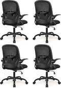 Primy 4-Pack Office Chair Ergonomic Desk Chair with Flip up Armrests Swivel Breathable Desk Mesh Computer Chair with Adjustable Lumbar Support and Height for Conference Room (Black)