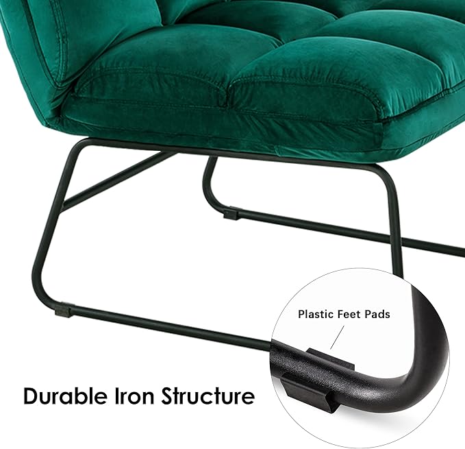 MCombo Velvet Accent Chair with Ottoman Set, Modern Armless Chair for Living Room, Bedroom, Small Space 0014 (Velvet, Dark Green)