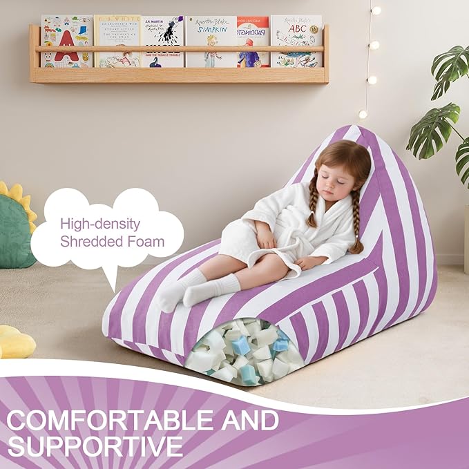 COMAX Bean Bag Chairs for Kids, Kid Beanbag Chair Stuffed with Filler, Toddler Lounge Chair Cotton, Lazy Floor Lounger for Girls and Boys, Premium Cotton Canvas