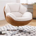 Swivel Accent Chair, Chenille Upholstered Modern Living Room Chair with Backrest 360 Degree Metal Base Armless Reading Chair for Bedroom, Beige