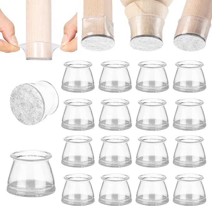 Aneaseit Chair Leg Floor Protectors - 16 pcs Crystal Clear - Felt Bottom Silicone Pads for Hardwood Floors & Furniture Feet - Rubber Caps for Chairs - Medium