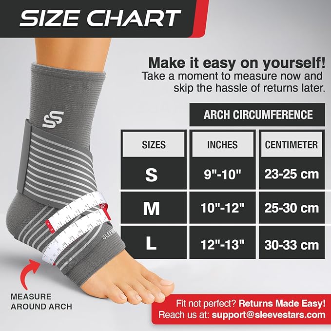 Sleeve Stars Ankle Brace for Women & Men, Ankle Wrap for Sprain, Compression Sleeve for Plantar Fasciitis Relief, Easy Customizable Support: w/ Removable Strap (Single/M:10"-12"/Grey)