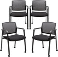 CLATINA Mesh Back Guest Reception Arm Chairs with Wheels, Waiting Room Chairs with Upholstered Fabric Seat and Ergonomic Lumbar Support for Office
