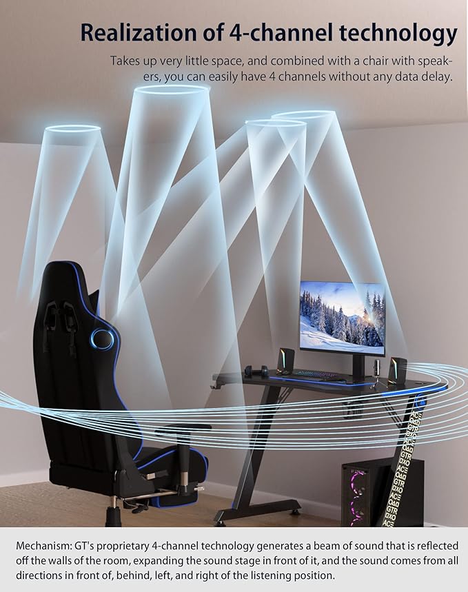 GTPLAYER Gaming Chair with Bluetooth 5.1 Speakers + RGB Gaming Speakers + USB Adapter – Ergonomic Music Gaming Chair Bundle for Surround Sound, Low-Latency Wireless, and Complete Entertainment Setup