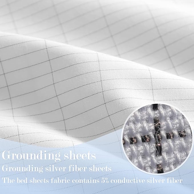 Ali King Grounding Sheets - King Size, Soft Cotton with Silver Fiber, 15'' Deep Pocket Earth Grounding Fitted Bed Sheets for Improved Sleep (White, King 76''*80''*15'')