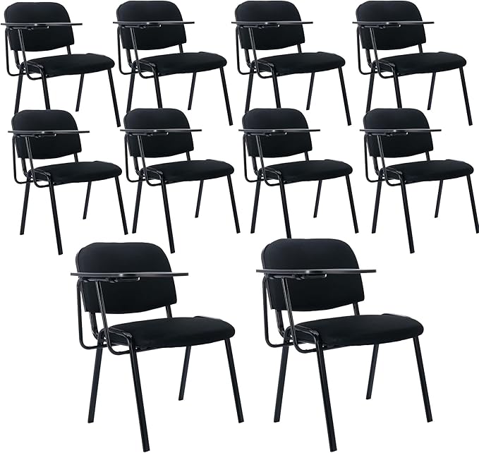 HNY Black Tablet Arm Chairs Set of 10, Mesh Office Waiting Room Guest Nesting Stacking Chairs, Reception Chairs with Flip-Up Table Conference Chairs for School Classroom Training Meeting Room
