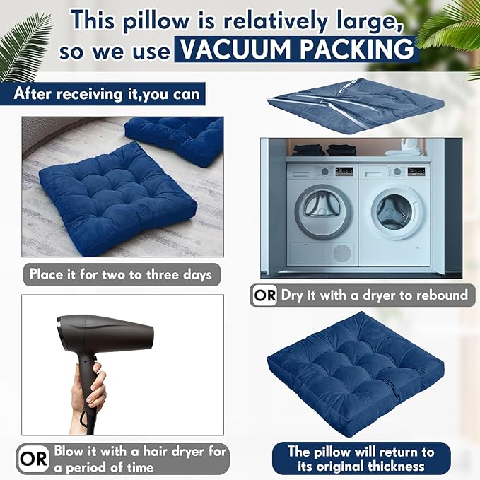 Jerify Floor Pillow Cushions 22 x 22 Inch Round Square Large Meditation Floor Pillow for Classroom Adult Meditation Picnic Party Cushion for Seating Gift Christmas(Square,Navy Blue,4 Pcs)