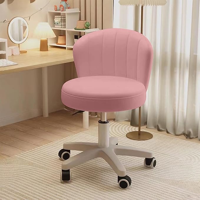 HDHNBA Small Desk Chair Round Rolling Chair with Back PU Leather Height Adjustable Swivel Vanity Work Computer Stool Chair for Home Office Bedroom, Set of 4