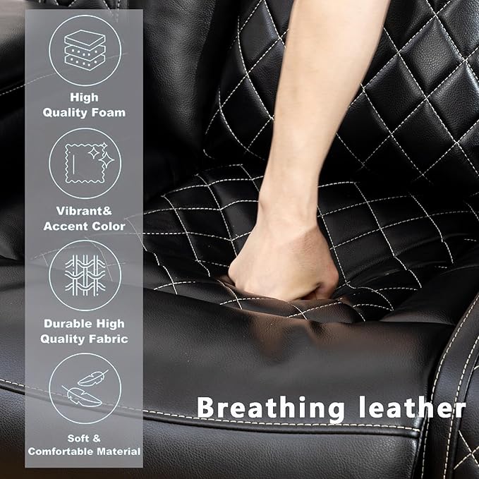 A Ainehome Luxury Furniture Sets Power Recliner Sofa Set Recliner Leather Sofas Loveseat Chair for Living Room Furniture/Small Space/Rv/House/Office/Theater Seating (F-Black, 3 Piece Set)