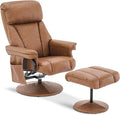 MCombo Swivel Recliner with Ottoman, TV Chair with Vibration Massage, Ideal for RV Small Space, Living Room & Bedroom 4539 4828 (Faux Leather, Saddle)
