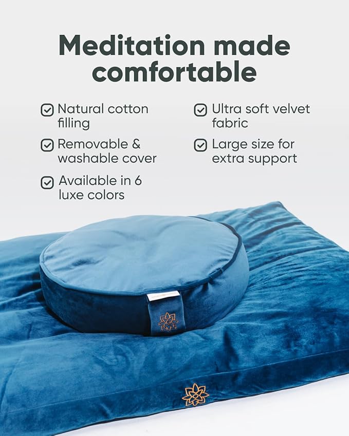 Mindful & Modern Zabuton Meditation Mat - Cotton Filled Yoga and Meditation Pad - Zabuton Meditation Cushion for Kneeling and Sitting Support - Large Rectangular Sitting Floor Pillow for Bench or Zafu
