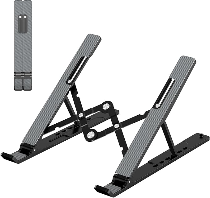 Gogoonike Adjustable Laptop Stand, Portable Laptop Riser for Desk, ABS+Silicone Foldable Ventilated Cooling Notebook Holder Stand for 10-15.6” Laptops, Tablets