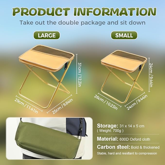 hoehew Portable Stool for Mountaineering and Hiking, 2025 New Lightweight Foldable Stool with Carrying Bag, Outdoor Footstool for Picnic Hiking Fishing (Black, Large)