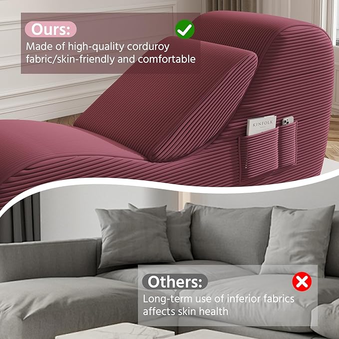 Yoga Chair, Lounge Chair for Yoga with Side Pocket&Lumbar Pillow&Ottoman, for Stretching, Relaxation(Red)