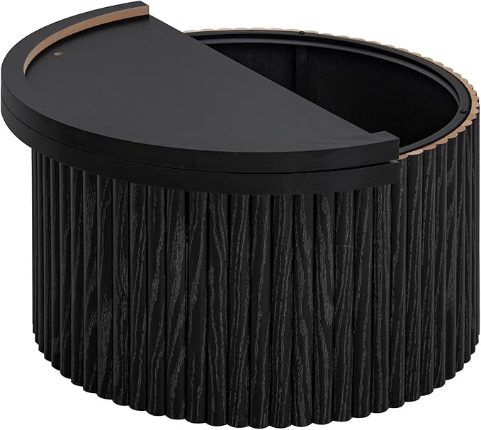 31.54" Round Coffee Table,Modern Drum Side Accent End Table for Living Room,Apartment,Black