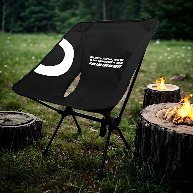Lightweight Folding Camping Chair for Adults, Heavy Duty 270lbs Capacity Compact Backpacking Hiking Chair – Portable Durable Outdoor Chair with Ergonomic Support (Black)