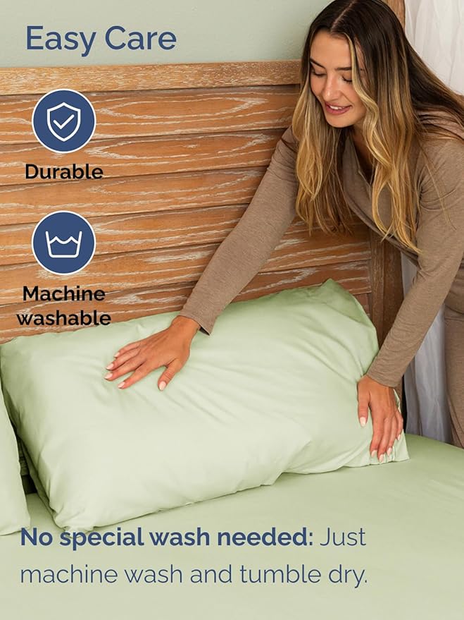 Extra Deep Pocket Split King Sheets - 5 Piece Breathable & Cooling Bed Sheets - Hotel Luxury Bed Sheet Set - Soft, Wrinkle Free & Comfy - Easily Fits Extra Deep Mattresses - Light Sage Green Sheets
