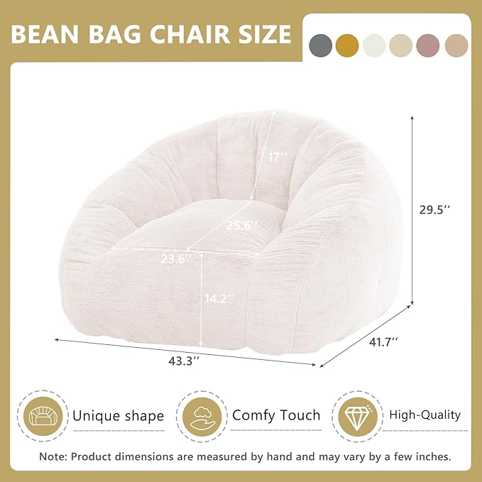 Bean Bag Chair for Adults, Soft Faux Fur Giant Beanbag Chairs, Oversized Cozy Bean Bag Couch Large Reading Chair, Comfy Bean Bag Sofa for Living Room, Bedroom & Dorm, Light Pink