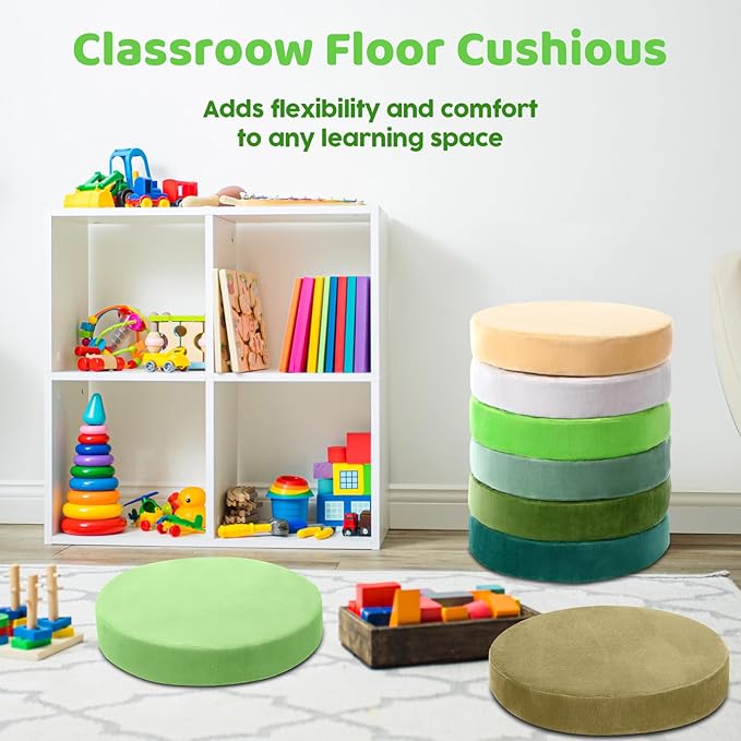 GlikCeil 8 Pcs Round Floor Pillow Cushions for Kids Classroom 15'' Soft Flexible Seating Chair Floor Seats for Reading Corner Playroom - Winter & Spring School Supplies (Forest Friends Series)