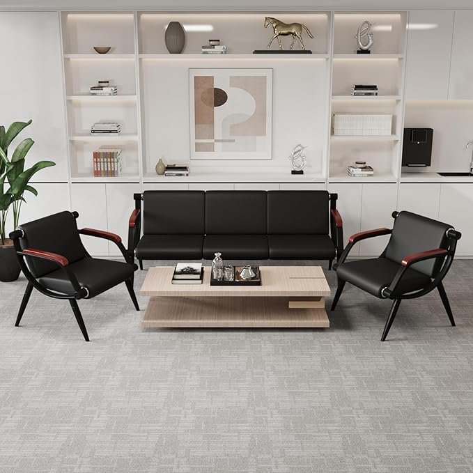 wonline Waiting Room Bench, Office Furniture Reception Chairs with Arms, Leather Chairs is Suitable for Clinic,Airport,Hospital,Barber,Salon,Bank-3 Seat(Black,4pcs)