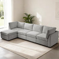 EDILLY 122 inches Oversized Modular Sectional Fabric Cloud Sofa Set, Extra Large L Shaped Couch Reversible Chaise Couch,4 Seat Modular Sofa with Storage Ottoman, Linen Grey