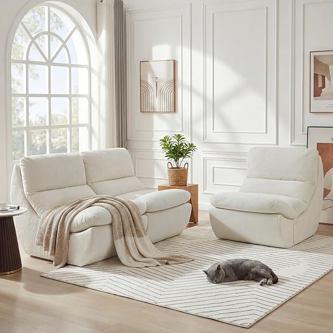 Set of 3 Bean Bag Chairs for Adults, Boneless Lounge Chair, Anti Cat Scratch Fabric with Machine Washable, Beanbag Chair for Bedroom, Floor Couch Living Room, Bedroom, Reading Corner (Beige)