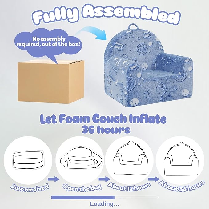 MeMoreCool Comfy Toddler Chair for 1-3 Years Old, Glow Space Kids Reading Chair, Soft Plush Toddler Armchair, Cozy Foam Lounge Kids Armchair for Baby Room, Living Room, Playroom, Reading Nook