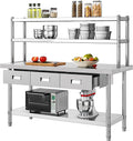 YITAHOME 60" X 24" NSF Stainless Steel Table with Overshelves and 3 Drawers, Work Table with 60" X 12" Shelf & 3 Drawers, Metal Table Prep Table for Commercial Home Kitchen Restaurant Garage Warehouse