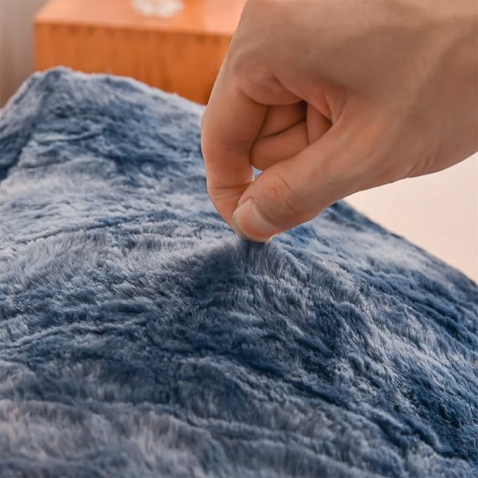 A Nice Night Faux Fur Soft Reading Pillow Bed Wedge Adult Backrest with Arms Back Support for Sitting Up in Bed/Couch for Bedrest,Tie Dyed Navy,Large