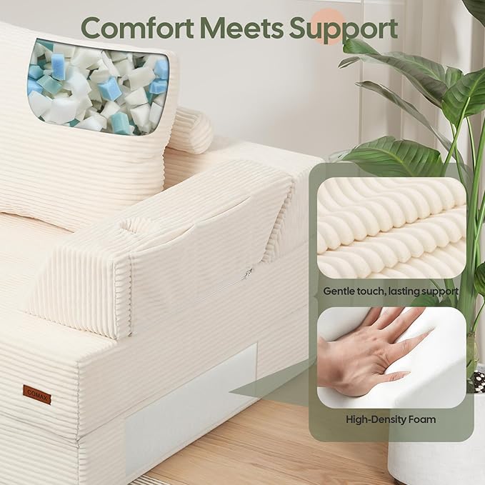 COMAX Folding Sofa Bed, Foldable Couch for Bedroom, Corduroy Convertible Floor Sleeper Futon Chair Foam, 3 in 1 Fold Out Chair Portable Comfy Lounge Couch Single Sofa Bed for Small Space Guest Room