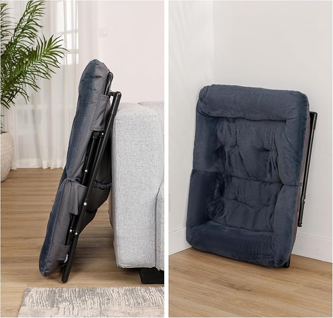 Comfy Saucer Chair for Adults, Set of 2, Soft Faux Fur Bedroom Chair, Accent Dorm Chairs, Flexible Living Room Reading Chairs, Oversized Folding Lounge Seat for Teens, X-Large, Navy Blue