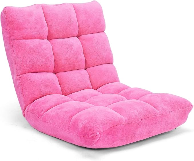 S AFSTAR Cushioned Floor Chair, 14-Position Adjustable Padded Lazy Recliner with Comfortable Back Support and Skin-Friendly Cover, Great for Reading, Playing Game, Meditating (Delightful Pink)