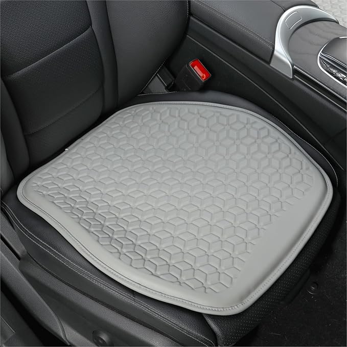 Binsheo Thin Gel Seat Cushion for Car Seat, Office Chair, Wheelchair, Golf Cart - Non-Slip Car Seat Cushions with 0.7 Inch Gel - Sciatica & Coccyx Pain Relief (Leather, Grey)