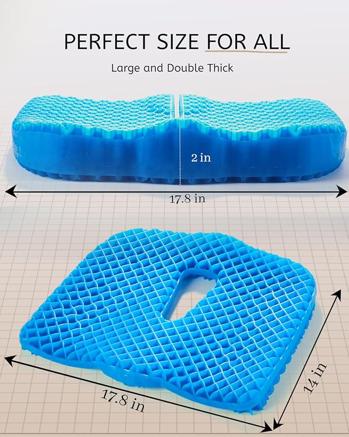 Anzeng Gel Seat Cushion for Long Sitting, Gel Cushion for Pressure Relief, Soft & Breathable, Chair Cushion for Office Chair, Car, Wheelchair, Seat Cushion with Non-Slip Black Cover
