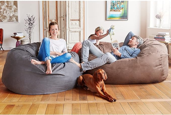 Lumaland Luxurious 5ft Large Bean Bag Chair with Microsuede Cover - Ultra Soft, Foam Filling, Washable Bean Bag Sofa for Kids, Teenagers, Adults - Sack Chair for Dorm, Family Room - Black