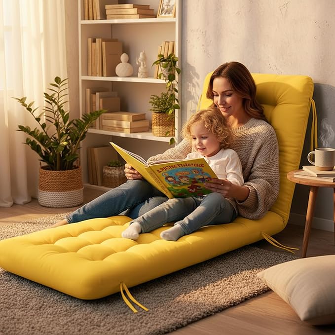 Vercraft Long Floor Cushion Large Floor Cushion with Brushed Cotton 74.8 x 27.5 x 3.15 in Jumbo Lounger Pillow for Outdoor Indoor Bay Window Meditation Yoga Reading Sleeping(Yellow)