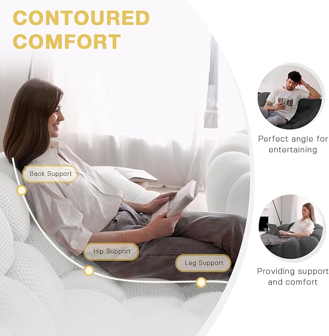WJShome Bubble Couch,41.34'' Modern Upholstered Single Sofa Mesh Fabric Floor Sofa, 3D Honeycomb Shape Ottoman Curved Couch for Living Room, Office, Apartment (Light Grey)