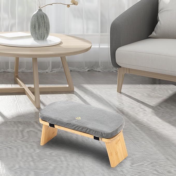 Estleys Meditation Bench, Bamboo Meditation Stool, Folding Kneeling Meditation Bench, Seiza Prayer Bench, Prayer Bench with Meditation Cushion, Kneeling Stool (Grey & Bag)
