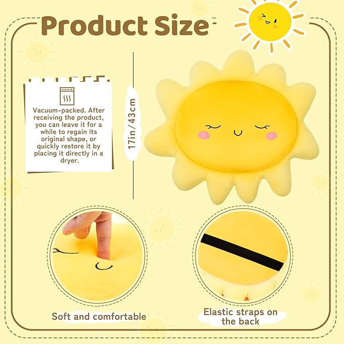 Juexica 2 Pcs Sun Pillow Plush Sofa Cushion Cute Stuffed Sun Shaped Floor Pillow Car Throw Soft Toy for Kids Women Girls Bed Home Decoration (13.7 Inch)