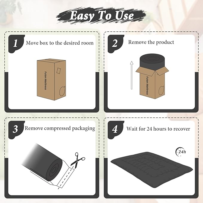 DAICO Japanese Floor Mattress, 4'' Thicken Futon Mattress Tatami Mat, Sleeping Pad Foldable Roll Up Mat for Camping and Guest Room, Queen Size 60''*80'', Black