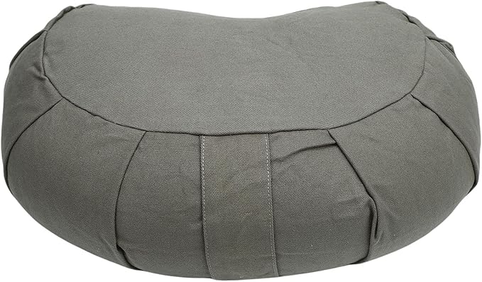 Semme Half Moon Meditation Cushion, Buckwheat Hulls Filled Yoga Pillow with Cotton Cover, for Floor Seating Mat Practice Home Office Outdoor (Gray)