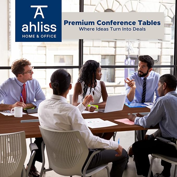 ahliss Sturdy Conference Table with Cable Management Grommets Modern Rectangle Office Meeting Table with Wood Tabletop and Metal Frame & Legs- Easy Assembly Boardroom Table (Mahogany, 10 Foot)