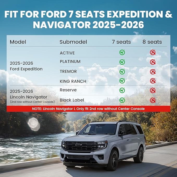 LASFIT Floor Mat&Cargo Backrest Mat for (only Fit 7 Seats Standard) Ford 2025 2026 Expedition & Lincoln Navigator(only Adapt 2row Bucket seat),Fit 100% TPE Easy Clean Floor Liners,Full Set,Black