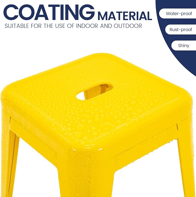 Brage Living 18 Inch Industrial Metal Stools Set of 2, Stackable Classroom Kitchen Short Stools, Backless Metal Dining Chairs for Indoor Outdoor (Yellow)