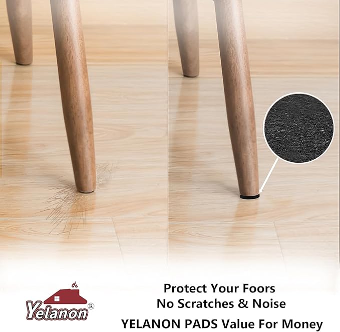 Yelanon Felt Furniture Pads -48 Pcs 1.5" Premium Felt Pads for Chair Legs Furniture, Floor Protectors for Hardwood Floors, Black