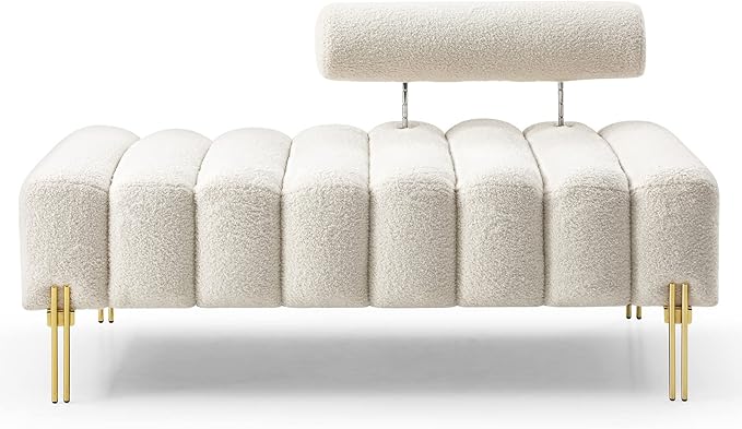 NIOIIKIT 53.2" Modern Loveseat Sofa Couch, Upholstered Accent Sofa with Golden Legs and Adjustable Backrest, Small Teddy Fleece Couches for Bedroom, Living Room, Compact Small Space (Beige)